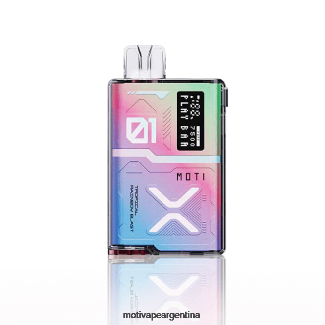 MOTI Play Bar 7500 vaporizadores desechables (5%, 7500 inhalaciones) explosión del arco iris tropical 464B54 - Moti Vape Precio